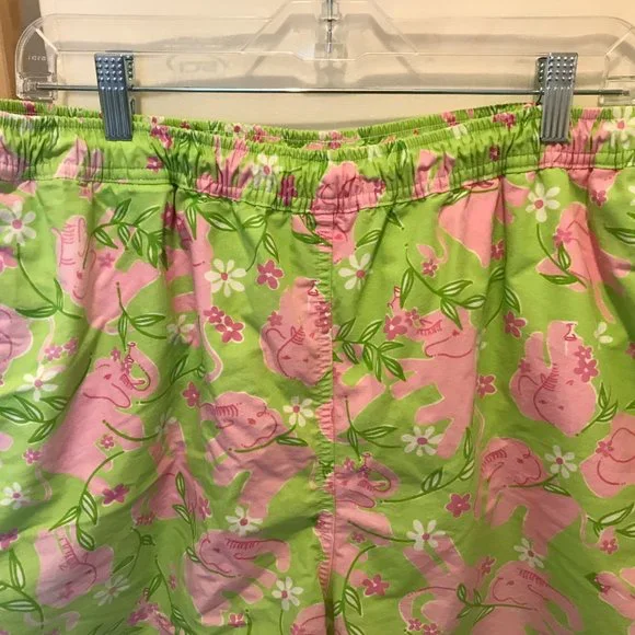 Mens LILLY PULITZER Sz XL Green w/ Pink Elephants Swim Trunks